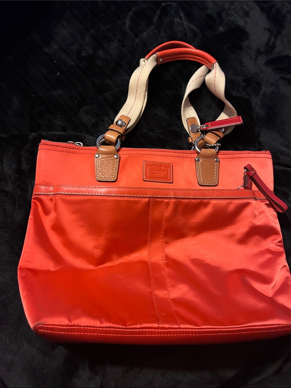 Coach Burnt Orange Shoulder Tote with Tan & Cream Handles